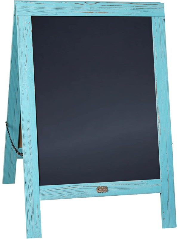 A Frame Chalkboard with Chalk Markers by HBCY Creations: 40x20 Solid Wood A-Frame Sign Gray Double-Sided Magentic Menu Board, Deluxe Set Includes 8 Chalk Markers, 10 Stencils, 2 Magnets