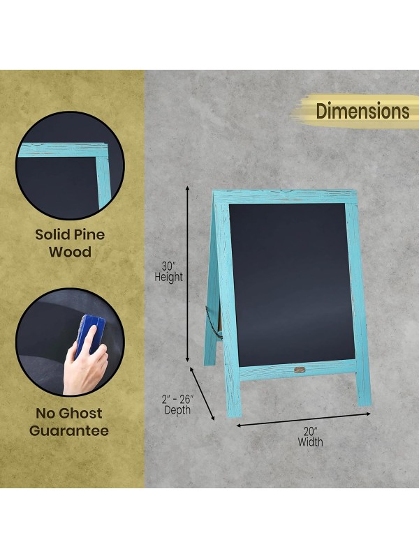 A Frame Chalkboard with Chalk Markers by HBCY Creations: 40x20 Solid Wood A-Frame Sign Gray Double-Sided Magentic Menu Board, Deluxe Set Includes 8 Chalk Markers, 10 Stencils, 2 Magnets