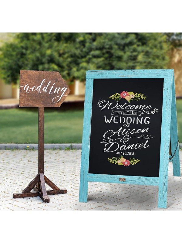 A Frame Chalkboard with Chalk Markers by HBCY Creations: 40x20 Solid Wood A-Frame Sign Gray Double-Sided Magentic Menu Board, Deluxe Set Includes 8 Chalk Markers, 10 Stencils, 2 Magnets