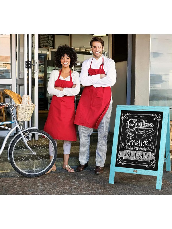 A Frame Chalkboard with Chalk Markers by HBCY Creations: 40x20 Solid Wood A-Frame Sign Gray Double-Sided Magentic Menu Board, Deluxe Set Includes 8 Chalk Markers, 10 Stencils, 2 Magnets