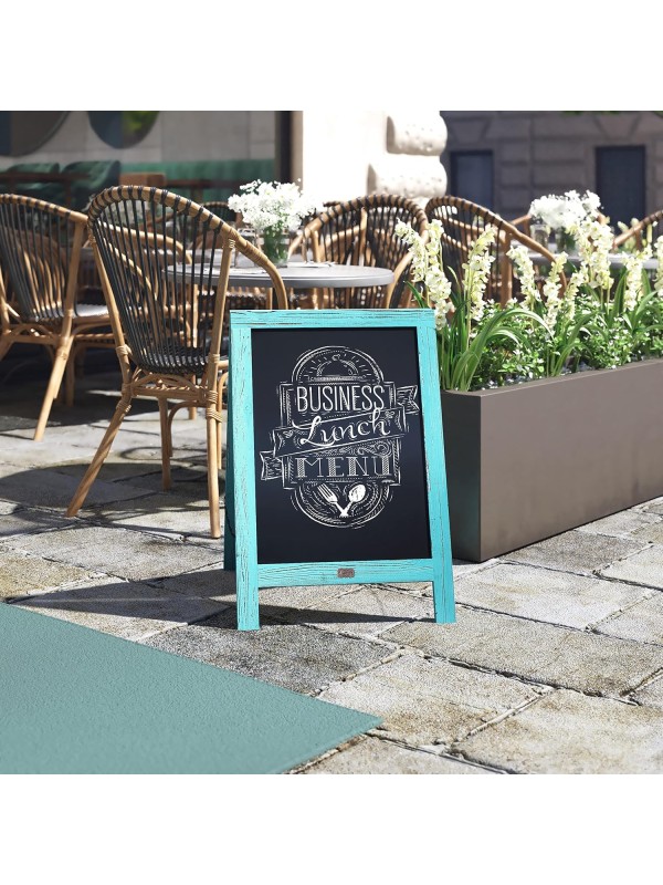 A Frame Chalkboard with Chalk Markers by HBCY Creations: 40x20 Solid Wood A-Frame Sign Gray Double-Sided Magentic Menu Board, Deluxe Set Includes 8 Chalk Markers, 10 Stencils, 2 Magnets