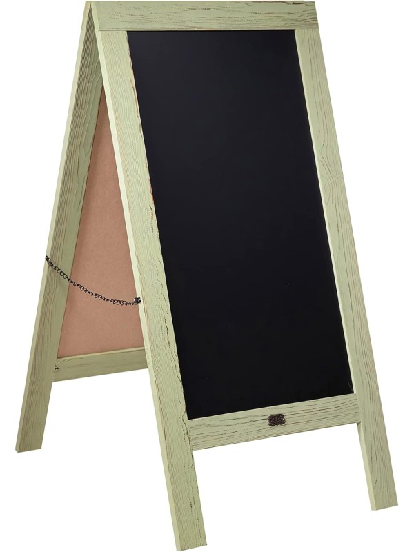 A Frame Chalkboard with Chalk Markers by HBCY Creations: 40x20 Solid Wood A-Frame Sign Gray Double-Sided Magentic Menu Board, Deluxe Set Includes 8 Chalk Markers, 10 Stencils, 2 Magnets
