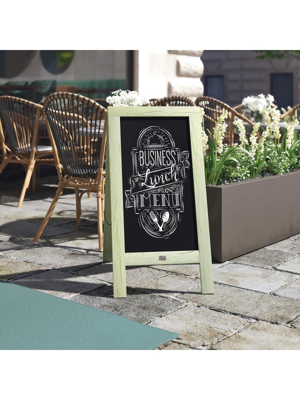 A Frame Chalkboard with Chalk Markers by HBCY Creations: 40x20 Solid Wood A-Frame Sign Gray Double-Sided Magentic Menu Board, Deluxe Set Includes 8 Chalk Markers, 10 Stencils, 2 Magnets