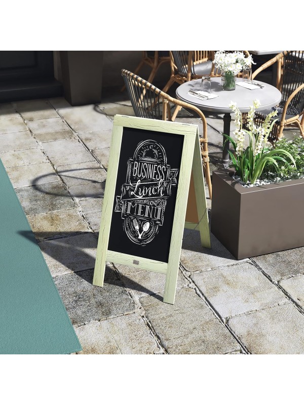 A Frame Chalkboard with Chalk Markers by HBCY Creations: 40x20 Solid Wood A-Frame Sign Gray Double-Sided Magentic Menu Board, Deluxe Set Includes 8 Chalk Markers, 10 Stencils, 2 Magnets