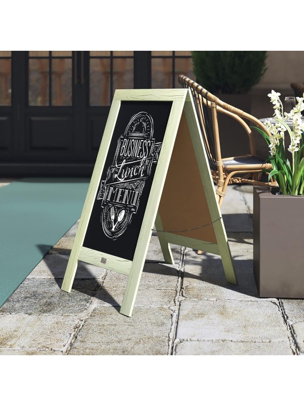 A Frame Chalkboard with Chalk Markers by HBCY Creations: 40x20 Solid Wood A-Frame Sign Gray Double-Sided Magentic Menu Board, Deluxe Set Includes 8 Chalk Markers, 10 Stencils, 2 Magnets