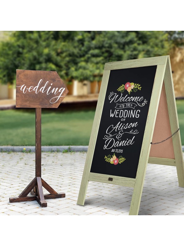 A Frame Chalkboard with Chalk Markers by HBCY Creations: 40x20 Solid Wood A-Frame Sign Gray Double-Sided Magentic Menu Board, Deluxe Set Includes 8 Chalk Markers, 10 Stencils, 2 Magnets