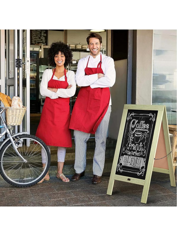 A Frame Chalkboard with Chalk Markers by HBCY Creations: 40x20 Solid Wood A-Frame Sign Gray Double-Sided Magentic Menu Board, Deluxe Set Includes 8 Chalk Markers, 10 Stencils, 2 Magnets