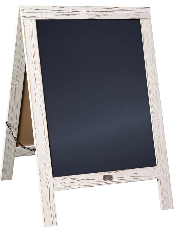 A Frame Chalkboard with Chalk Markers by HBCY Creations: 40x20 Solid Wood A-Frame Sign Gray Double-Sided Magentic Menu Board, Deluxe Set Includes 8 Chalk Markers, 10 Stencils, 2 Magnets
