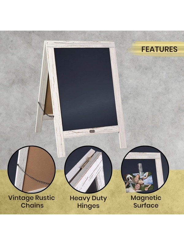 A Frame Chalkboard with Chalk Markers by HBCY Creations: 40x20 Solid Wood A-Frame Sign Gray Double-Sided Magentic Menu Board, Deluxe Set Includes 8 Chalk Markers, 10 Stencils, 2 Magnets