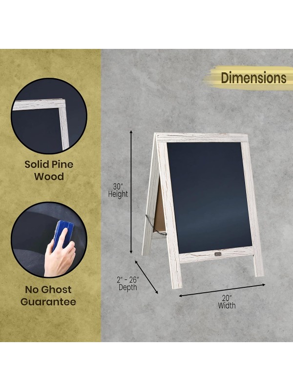 A Frame Chalkboard with Chalk Markers by HBCY Creations: 40x20 Solid Wood A-Frame Sign Gray Double-Sided Magentic Menu Board, Deluxe Set Includes 8 Chalk Markers, 10 Stencils, 2 Magnets