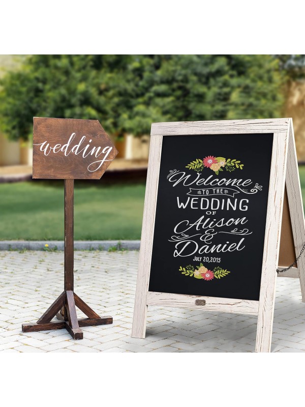 A Frame Chalkboard with Chalk Markers by HBCY Creations: 40x20 Solid Wood A-Frame Sign Gray Double-Sided Magentic Menu Board, Deluxe Set Includes 8 Chalk Markers, 10 Stencils, 2 Magnets