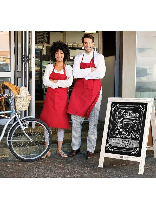 A Frame Chalkboard with Chalk Markers by HBCY Creations: 40x20 Solid Wood A-Frame Sign Gray Double-Sided Magentic Menu Board, Deluxe Set Includes 8 Chalk Markers, 10 Stencils, 2 Magnets