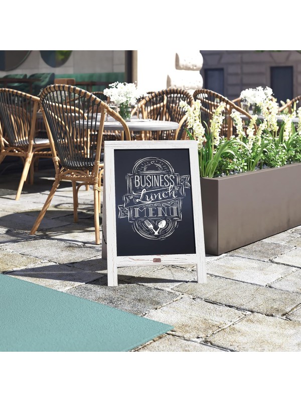 A Frame Chalkboard with Chalk Markers by HBCY Creations: 40x20 Solid Wood A-Frame Sign Gray Double-Sided Magentic Menu Board, Deluxe Set Includes 8 Chalk Markers, 10 Stencils, 2 Magnets