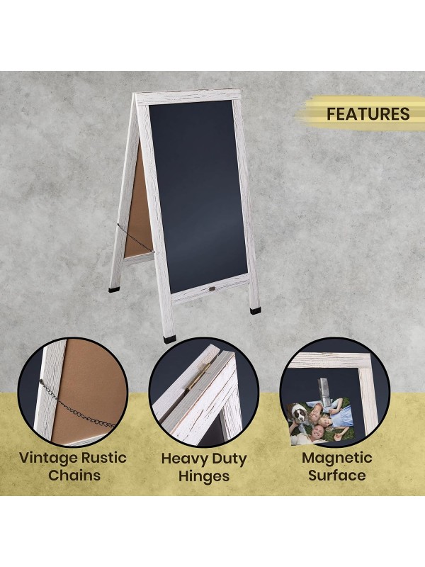 A Frame Chalkboard with Chalk Markers by HBCY Creations: 40x20 Solid Wood A-Frame Sign Gray Double-Sided Magentic Menu Board, Deluxe Set Includes 8 Chalk Markers, 10 Stencils, 2 Magnets