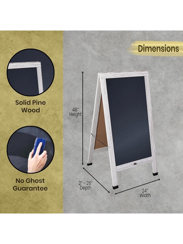 A Frame Chalkboard with Chalk Markers by HBCY Creations: 40x20 Solid Wood A-Frame Sign Gray Double-Sided Magentic Menu Board, Deluxe Set Includes 8 Chalk Markers, 10 Stencils, 2 Magnets