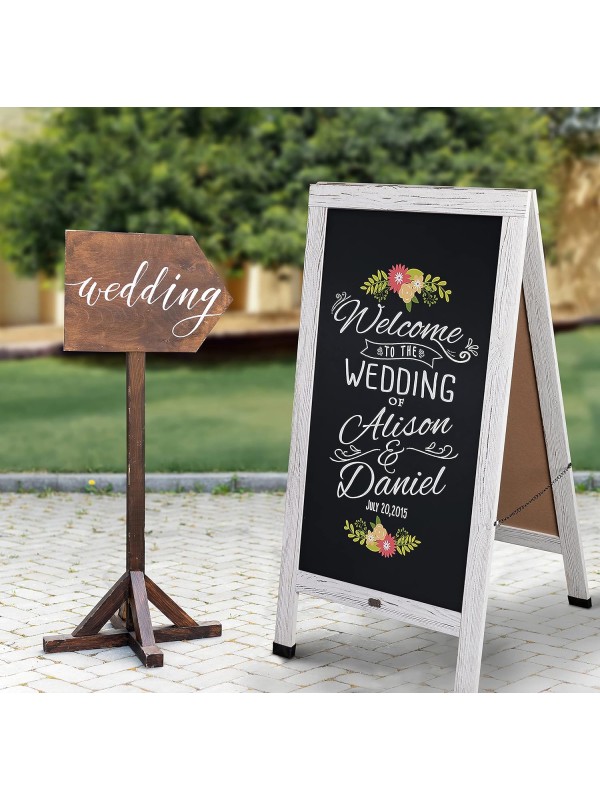 A Frame Chalkboard with Chalk Markers by HBCY Creations: 40x20 Solid Wood A-Frame Sign Gray Double-Sided Magentic Menu Board, Deluxe Set Includes 8 Chalk Markers, 10 Stencils, 2 Magnets