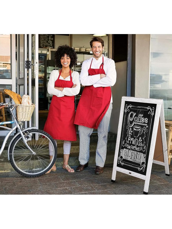 A Frame Chalkboard with Chalk Markers by HBCY Creations: 40x20 Solid Wood A-Frame Sign Gray Double-Sided Magentic Menu Board, Deluxe Set Includes 8 Chalk Markers, 10 Stencils, 2 Magnets