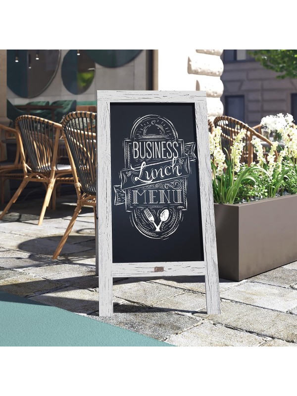 A Frame Chalkboard with Chalk Markers by HBCY Creations: 40x20 Solid Wood A-Frame Sign Gray Double-Sided Magentic Menu Board, Deluxe Set Includes 8 Chalk Markers, 10 Stencils, 2 Magnets