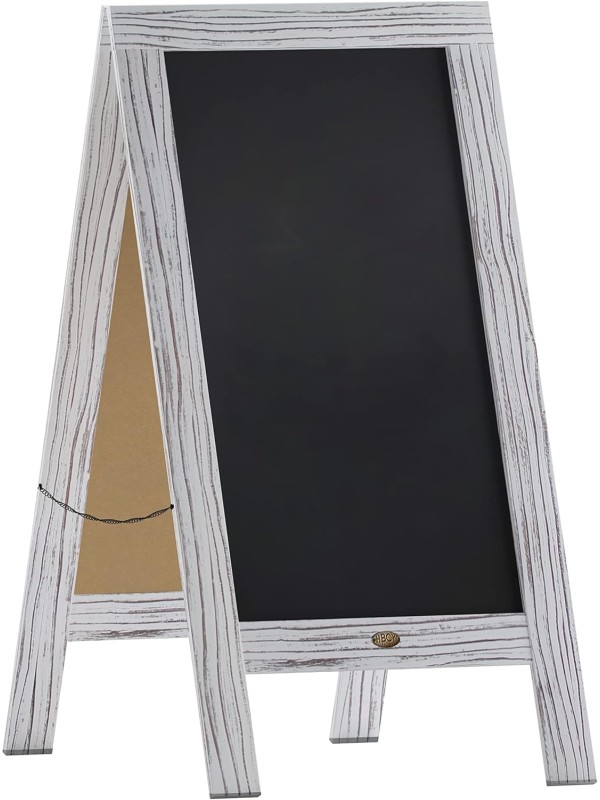 A Frame Chalkboard with Chalk Markers by HBCY Creations: 40x20 Solid Wood A-Frame Sign Gray Double-Sided Magentic Menu Board, Deluxe Set Includes 8 Chalk Markers, 10 Stencils, 2 Magnets