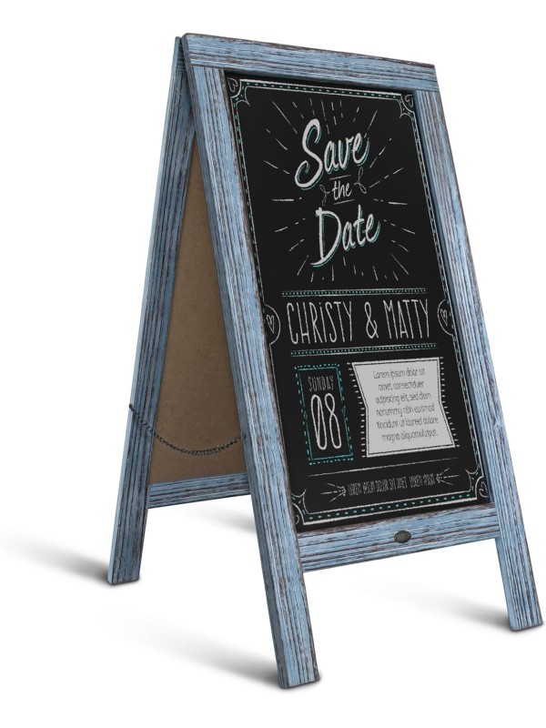 A Frame Chalkboard with Chalk Markers by HBCY Creations: 40x20 Solid Wood A-Frame Sign Gray Double-Sided Magentic Menu Board, Deluxe Set Includes 8 Chalk Markers, 10 Stencils, 2 Magnets