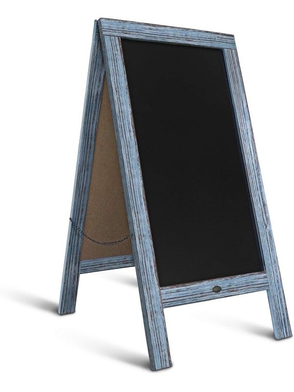 A Frame Chalkboard with Chalk Markers by HBCY Creations: 40x20 Solid Wood A-Frame Sign Gray Double-Sided Magentic Menu Board, Deluxe Set Includes 8 Chalk Markers, 10 Stencils, 2 Magnets