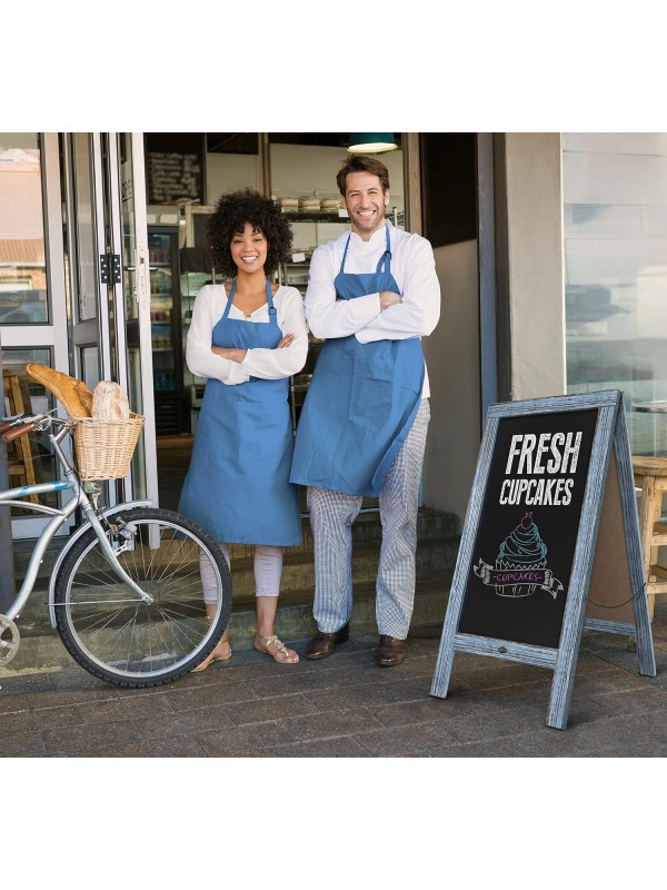 A Frame Chalkboard with Chalk Markers by HBCY Creations: 40x20 Solid Wood A-Frame Sign Gray Double-Sided Magentic Menu Board, Deluxe Set Includes 8 Chalk Markers, 10 Stencils, 2 Magnets