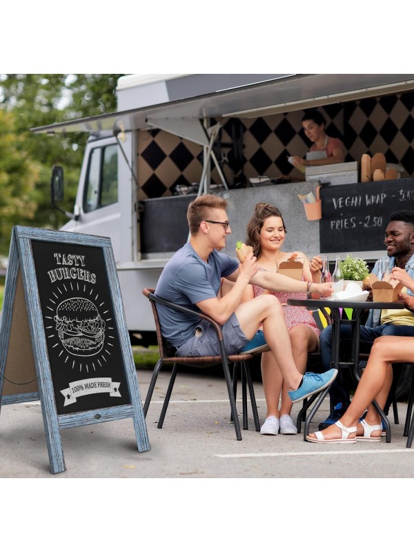 A Frame Chalkboard with Chalk Markers by HBCY Creations: 40x20 Solid Wood A-Frame Sign Gray Double-Sided Magentic Menu Board, Deluxe Set Includes 8 Chalk Markers, 10 Stencils, 2 Magnets