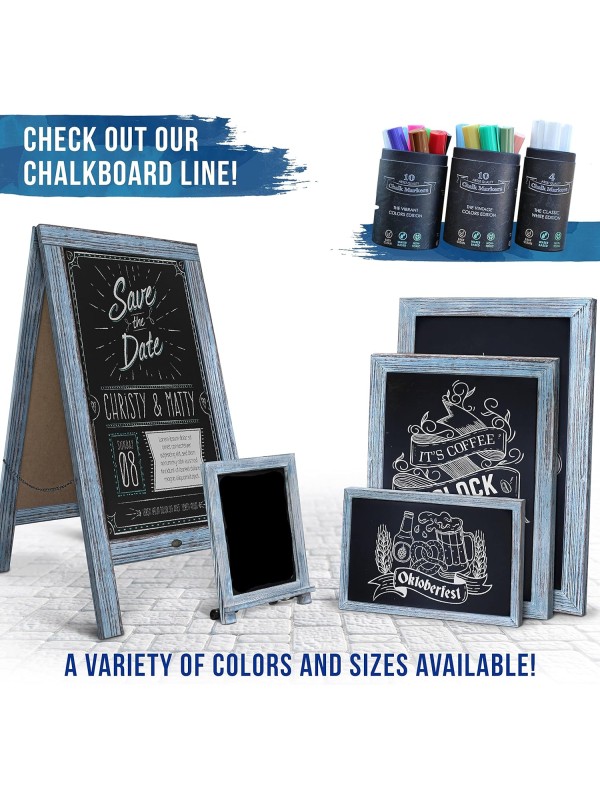 A Frame Chalkboard with Chalk Markers by HBCY Creations: 40x20 Solid Wood A-Frame Sign Gray Double-Sided Magentic Menu Board, Deluxe Set Includes 8 Chalk Markers, 10 Stencils, 2 Magnets