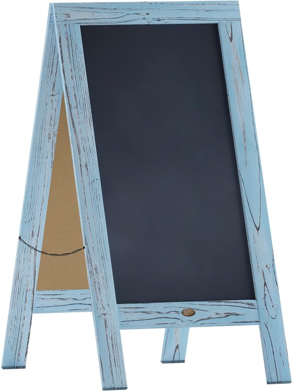 A Frame Chalkboard with Chalk Markers by HBCY Creations: 40x20 Solid Wood A-Frame Sign Gray Double-Sided Magentic Menu Board, Deluxe Set Includes 8 Chalk Markers, 10 Stencils, 2 Magnets