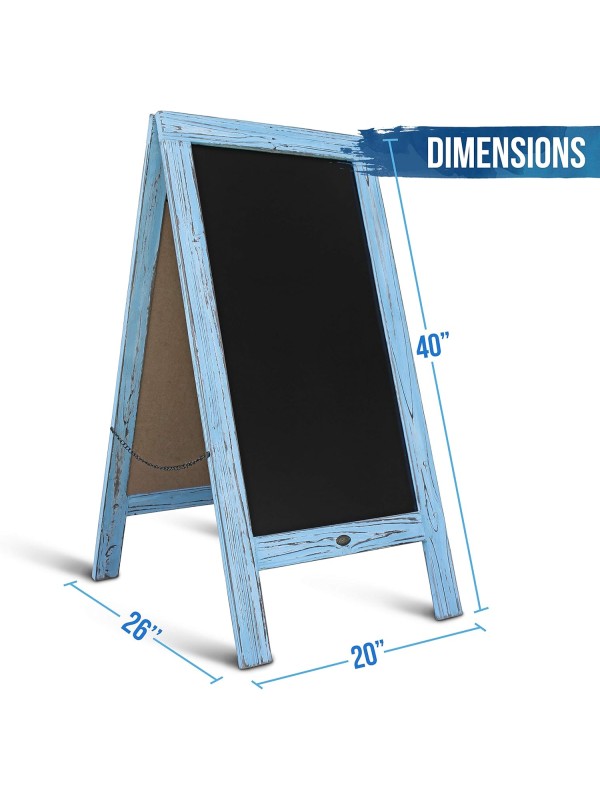 A Frame Chalkboard with Chalk Markers by HBCY Creations: 40x20 Solid Wood A-Frame Sign Gray Double-Sided Magentic Menu Board, Deluxe Set Includes 8 Chalk Markers, 10 Stencils, 2 Magnets