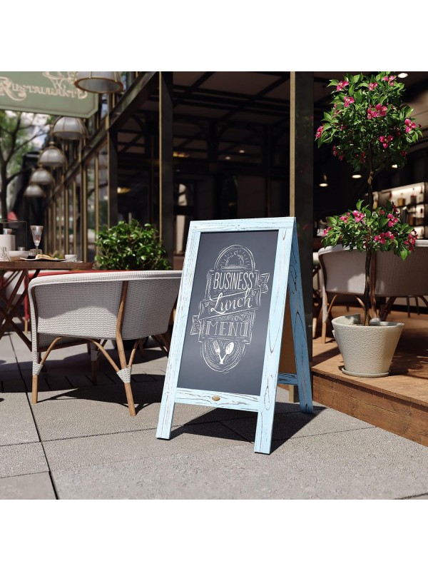 A Frame Chalkboard with Chalk Markers by HBCY Creations: 40x20 Solid Wood A-Frame Sign Gray Double-Sided Magentic Menu Board, Deluxe Set Includes 8 Chalk Markers, 10 Stencils, 2 Magnets