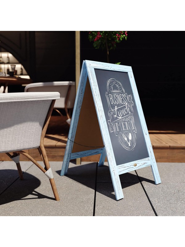 A Frame Chalkboard with Chalk Markers by HBCY Creations: 40x20 Solid Wood A-Frame Sign Gray Double-Sided Magentic Menu Board, Deluxe Set Includes 8 Chalk Markers, 10 Stencils, 2 Magnets
