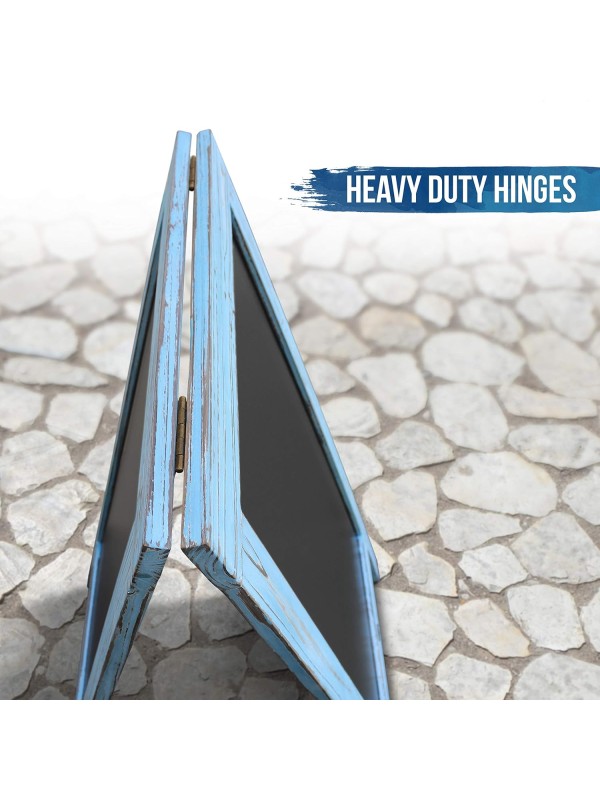 A Frame Chalkboard with Chalk Markers by HBCY Creations: 40x20 Solid Wood A-Frame Sign Gray Double-Sided Magentic Menu Board, Deluxe Set Includes 8 Chalk Markers, 10 Stencils, 2 Magnets