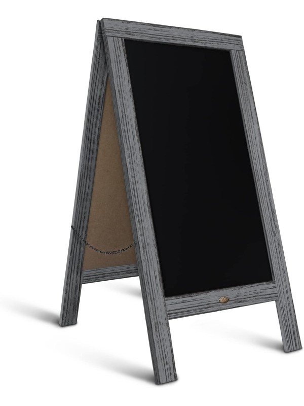 A Frame Chalkboard with Chalk Markers by HBCY Creations: 40x20 Solid Wood A-Frame Sign Gray Double-Sided Magentic Menu Board, Deluxe Set Includes 8 Chalk Markers, 10 Stencils, 2 Magnets
