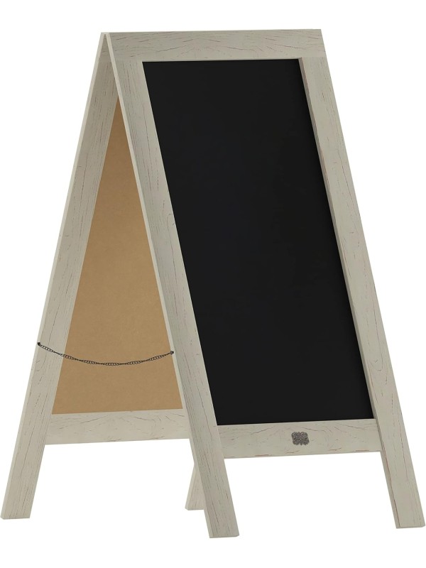 A Frame Chalkboard with Chalk Markers by HBCY Creations: 40x20 Solid Wood A-Frame Sign Gray Double-Sided Magentic Menu Board, Deluxe Set Includes 8 Chalk Markers, 10 Stencils, 2 Magnets
