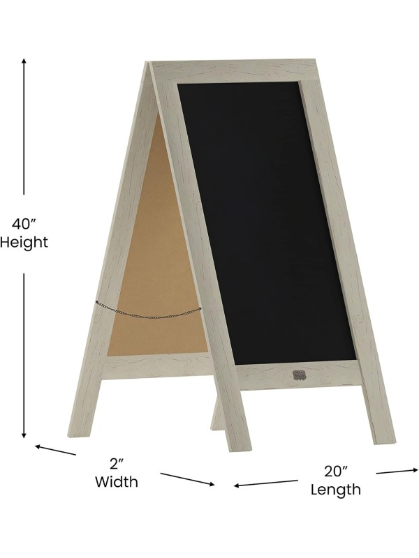 A Frame Chalkboard with Chalk Markers by HBCY Creations: 40x20 Solid Wood A-Frame Sign Gray Double-Sided Magentic Menu Board, Deluxe Set Includes 8 Chalk Markers, 10 Stencils, 2 Magnets