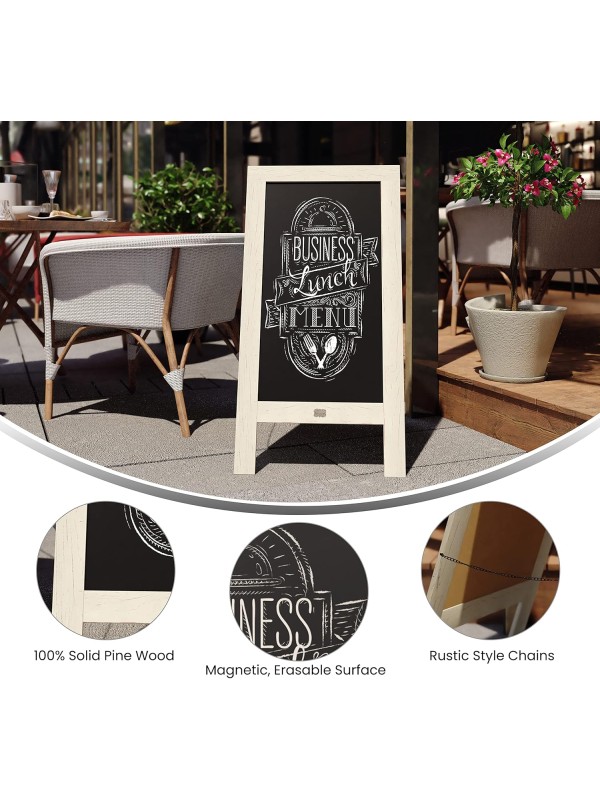 A Frame Chalkboard with Chalk Markers by HBCY Creations: 40x20 Solid Wood A-Frame Sign Gray Double-Sided Magentic Menu Board, Deluxe Set Includes 8 Chalk Markers, 10 Stencils, 2 Magnets