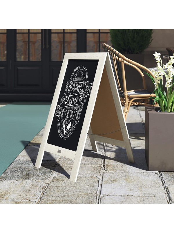 A Frame Chalkboard with Chalk Markers by HBCY Creations: 40x20 Solid Wood A-Frame Sign Gray Double-Sided Magentic Menu Board, Deluxe Set Includes 8 Chalk Markers, 10 Stencils, 2 Magnets