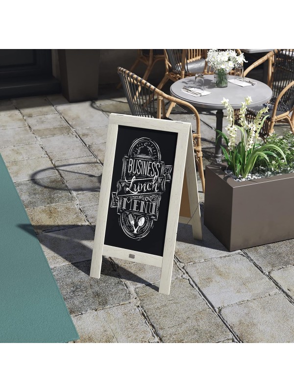 A Frame Chalkboard with Chalk Markers by HBCY Creations: 40x20 Solid Wood A-Frame Sign Gray Double-Sided Magentic Menu Board, Deluxe Set Includes 8 Chalk Markers, 10 Stencils, 2 Magnets