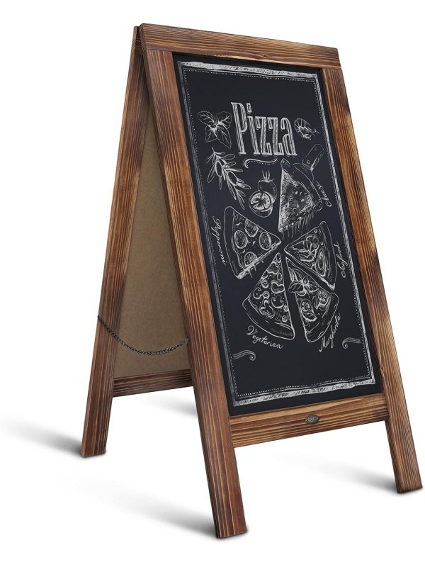 A Frame Chalkboard with Chalk Markers by HBCY Creations: 40x20 Solid Wood A-Frame Sign Gray Double-Sided Magentic Menu Board, Deluxe Set Includes 8 Chalk Markers, 10 Stencils, 2 Magnets