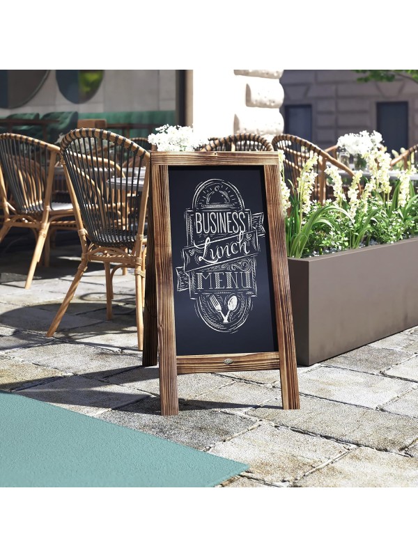 A Frame Chalkboard with Chalk Markers by HBCY Creations: 40x20 Solid Wood A-Frame Sign Gray Double-Sided Magentic Menu Board, Deluxe Set Includes 8 Chalk Markers, 10 Stencils, 2 Magnets