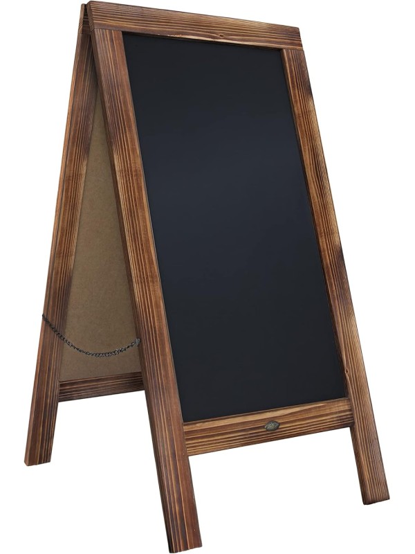 A Frame Chalkboard with Chalk Markers by HBCY Creations: 40x20 Solid Wood A-Frame Sign Gray Double-Sided Magentic Menu Board, Deluxe Set Includes 8 Chalk Markers, 10 Stencils, 2 Magnets