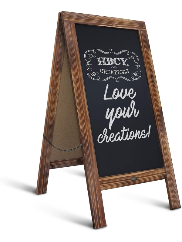 A Frame Chalkboard with Chalk Markers by HBCY Creations: 40x20 Solid Wood A-Frame Sign Gray Double-Sided Magentic Menu Board, Deluxe Set Includes 8 Chalk Markers, 10 Stencils, 2 Magnets