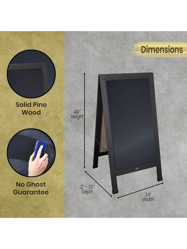 A Frame Chalkboard with Chalk Markers by HBCY Creations: 40x20 Solid Wood A-Frame Sign Gray Double-Sided Magentic Menu Board, Deluxe Set Includes 8 Chalk Markers, 10 Stencils, 2 Magnets