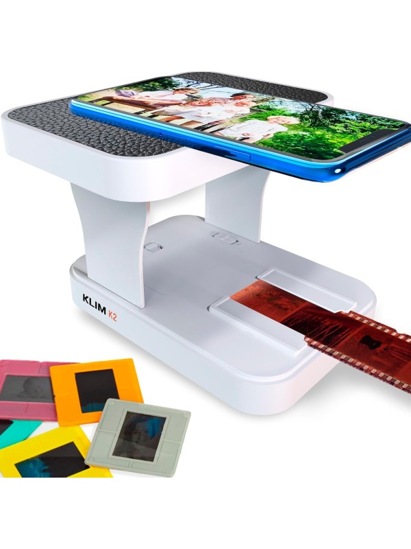 KLIM K2 Mobile Film Scanner - New Version - 35mm Positive & Negative Slide and Photo Scanner - Essential Color Film Developing Kit - Create Your Own 35mm Developing Service at Home - White
