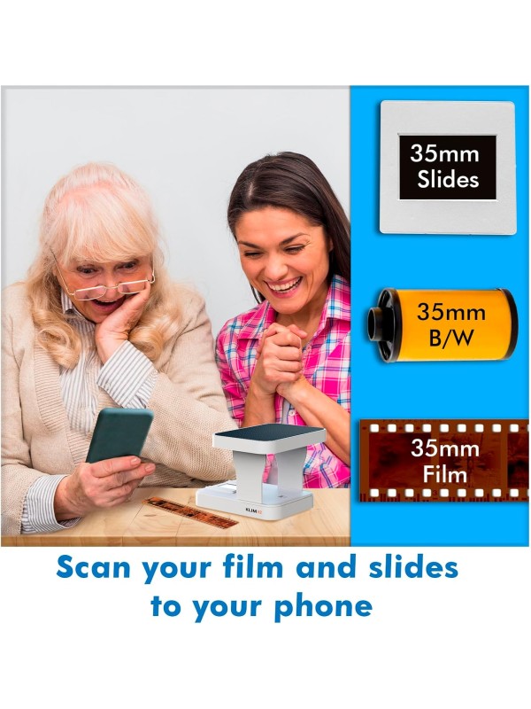 KLIM K2 Mobile Film Scanner - New Version - 35mm Positive & Negative Slide and Photo Scanner - Essential Color Film Developing Kit - Create Your Own 35mm Developing Service at Home - White