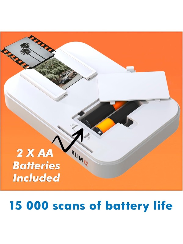 KLIM K2 Mobile Film Scanner - New Version - 35mm Positive & Negative Slide and Photo Scanner - Essential Color Film Developing Kit - Create Your Own 35mm Developing Service at Home - White