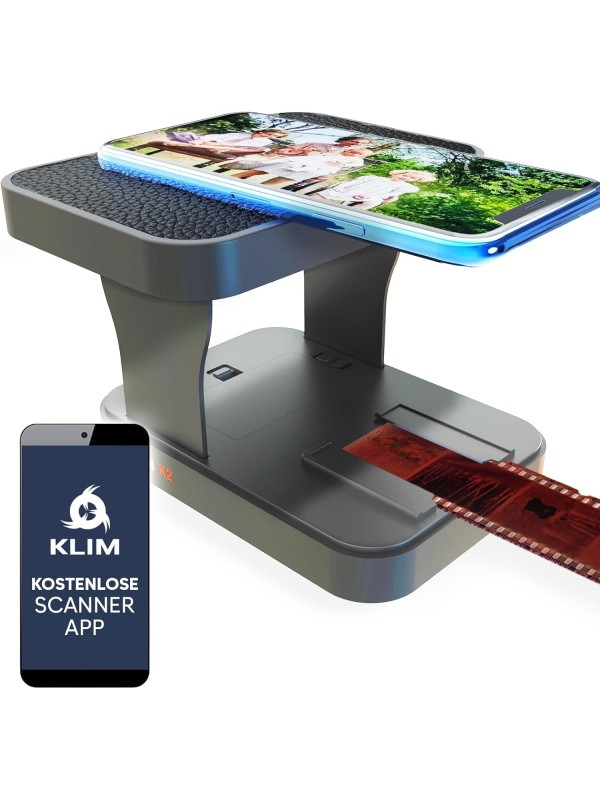 KLIM K2 Mobile Film Scanner - New Version - 35mm Positive & Negative Slide and Photo Scanner - Essential Color Film Developing Kit - Create Your Own 35mm Developing Service at Home - White