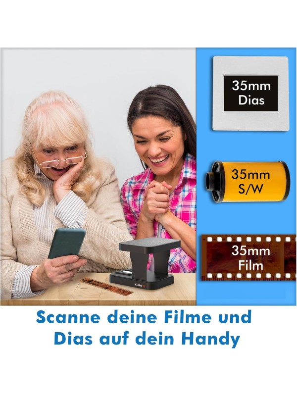 KLIM K2 Mobile Film Scanner - New Version - 35mm Positive & Negative Slide and Photo Scanner - Essential Color Film Developing Kit - Create Your Own 35mm Developing Service at Home - White