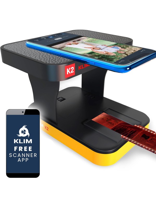 KLIM K2 Mobile Film Scanner - New Version - 35mm Positive & Negative Slide and Photo Scanner - Essential Color Film Developing Kit - Create Your Own 35mm Developing Service at Home - White